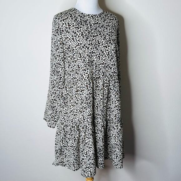 ASOS Leopard Long Sleeve Tiered Smock Mini Dress - Picture 3 of 7